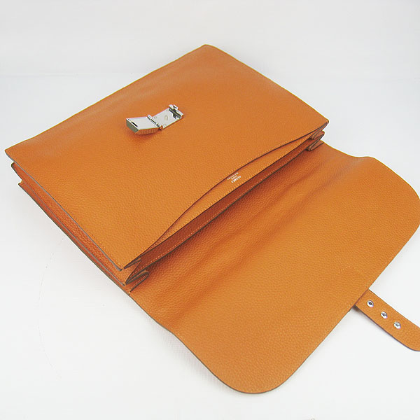 Fake Hermes Leather Small Briefcase Orange 2813 - Click Image to Close
